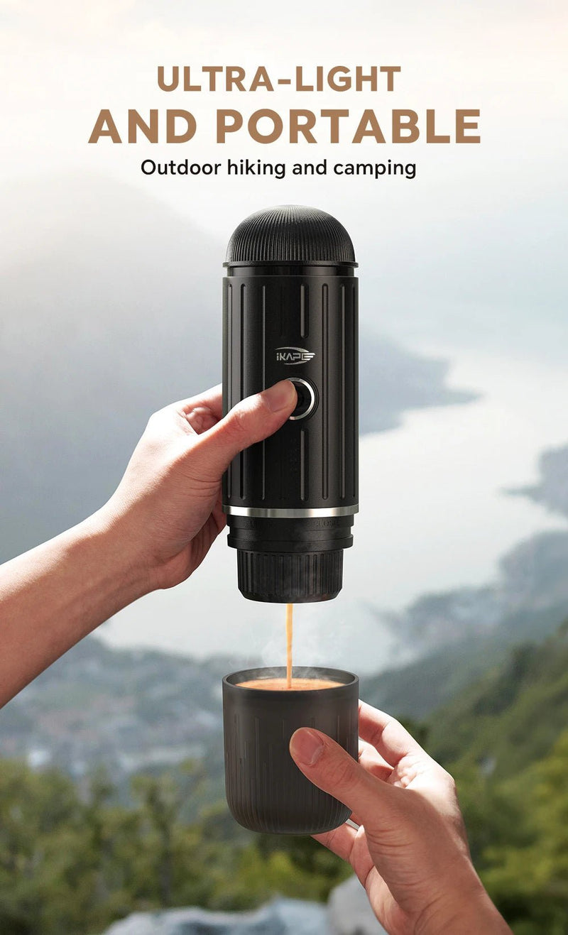 IKAPE - Machine à expresso électrique portable, cafetière à capsules pour eau chaude et froide, machine à café moulu pour la randonnée, le camping, la maison - Cuisine élégante