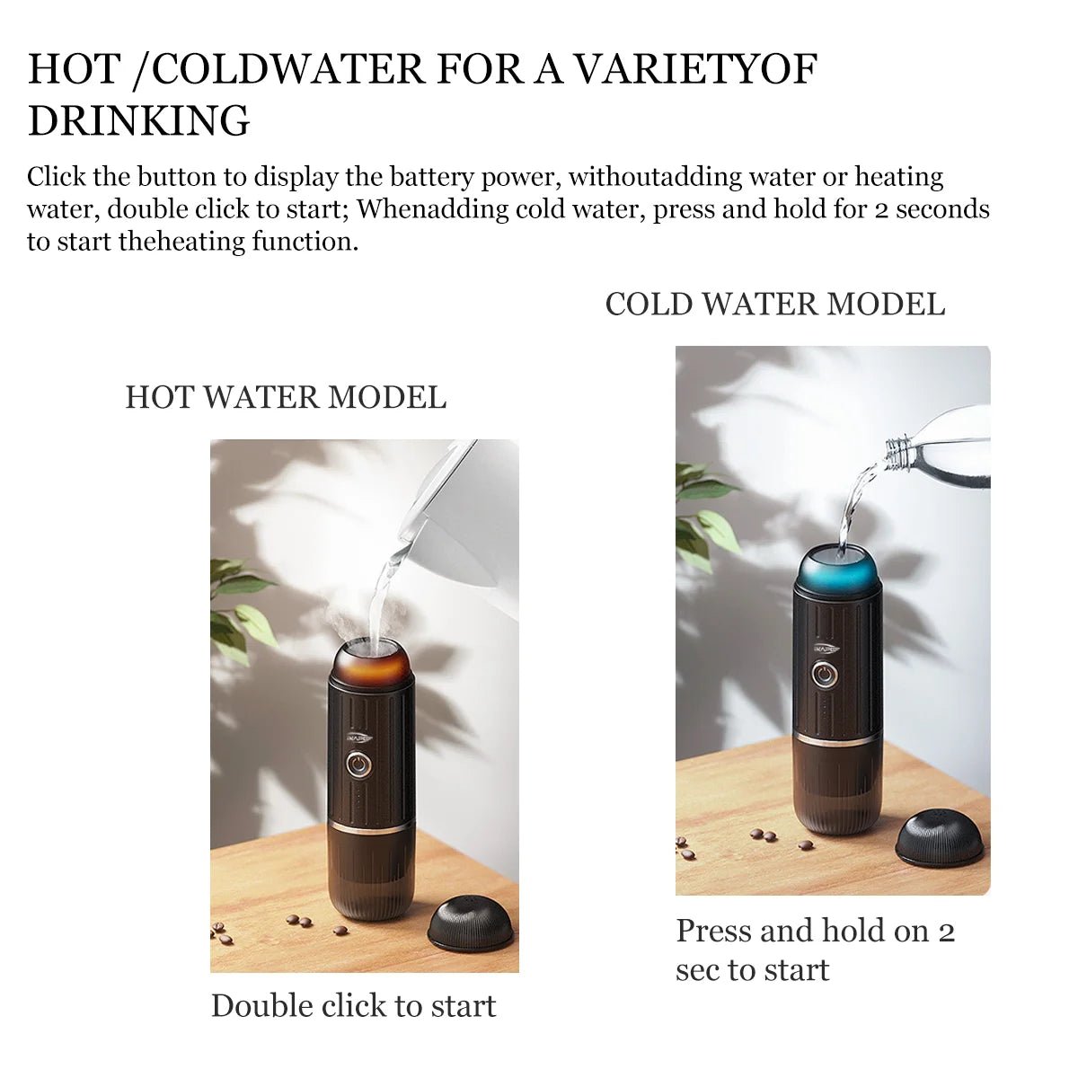 IKAPE - Machine à expresso électrique portable, cafetière à capsules pour eau chaude et froide, machine à café moulu pour la randonnée, le camping, la maison - Cuisine élégante