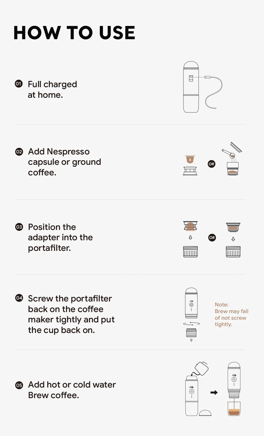 IKAPE - Machine à expresso électrique portable, cafetière à capsules pour eau chaude et froide, machine à café moulu pour la randonnée, le camping, la maison - Cuisine élégante