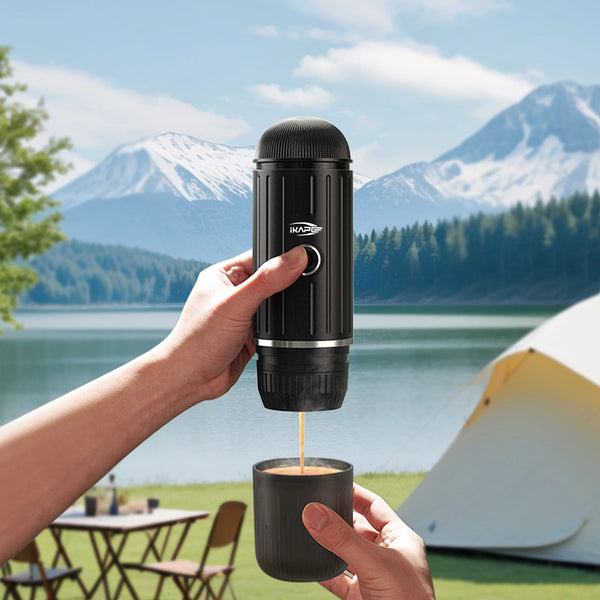 IKAPE - Machine à expresso électrique portable, cafetière à capsules pour eau chaude et froide, machine à café moulu pour la randonnée, le camping, la maison - Cuisine élégante