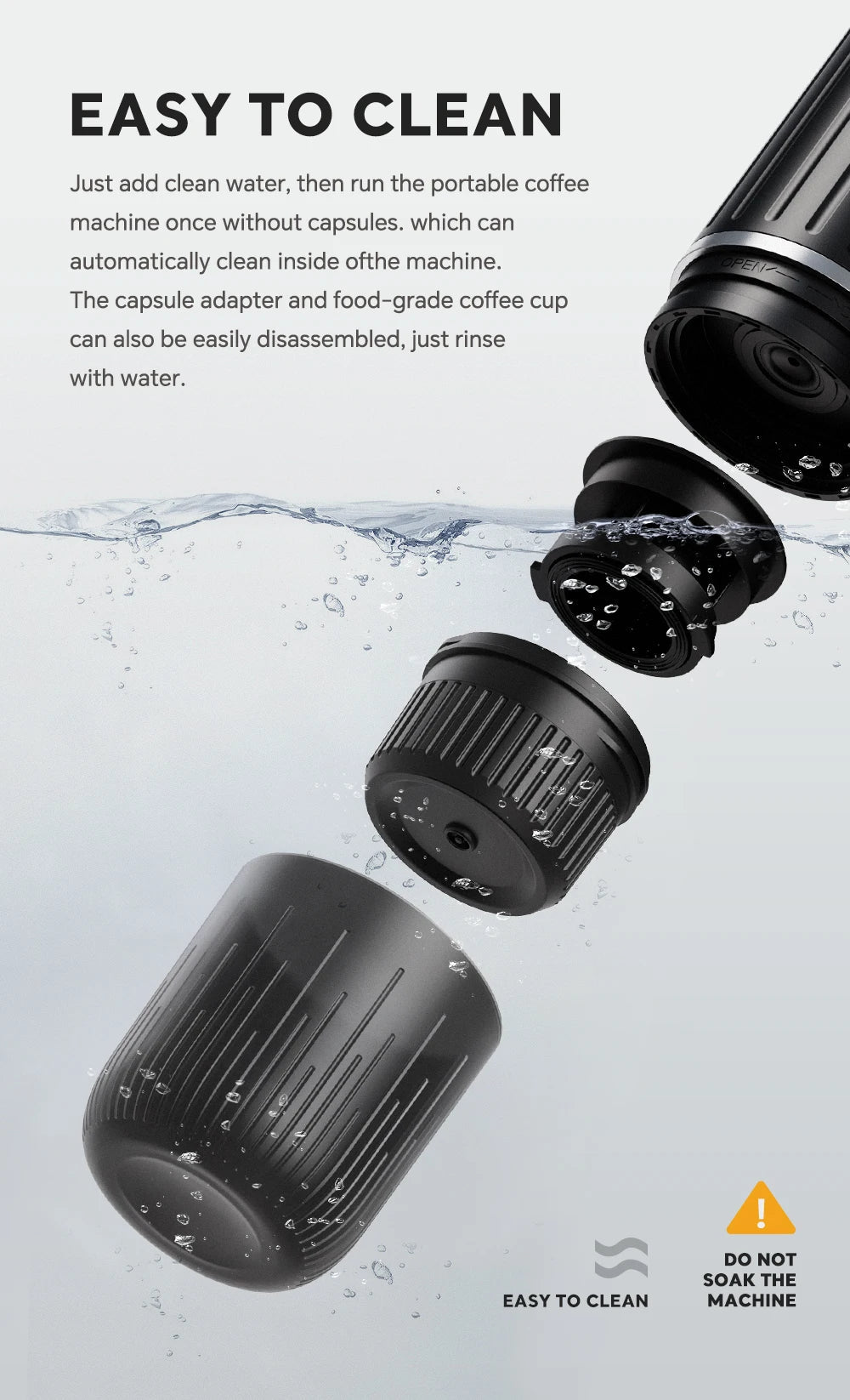 IKAPE - Machine à expresso électrique portable, cafetière à capsules pour eau chaude et froide, machine à café moulu pour la randonnée, le camping, la maison - Cuisine élégante