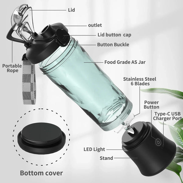 Mélangeur électrique portable, mini mélangeur multifonction, jus de fruits, SmUnvétérans wn ie, aste par USB, Ju479, 600ml, 4000mAh - Cuisine élégante