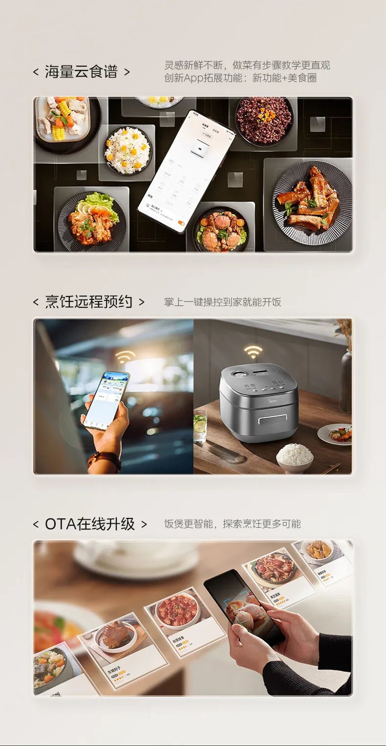 Midea-Cuiseur à Riz Électromagnétique à Double Couche, Cuisson Rapide, Intelligent, Usage Domestique, 4L IH, 220V - Cuisine élégante