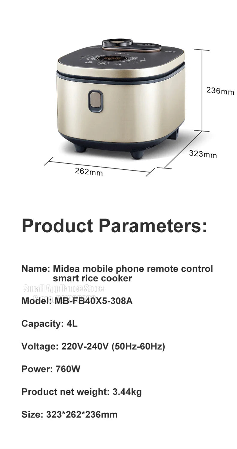 Midea – cuiseur à riz intelligent, contrôle par application Mobile, capacité de 4l, multifonctionnel, 220V, appareils de cuisine pour 2 à 10 personnes - Cuisine élégante