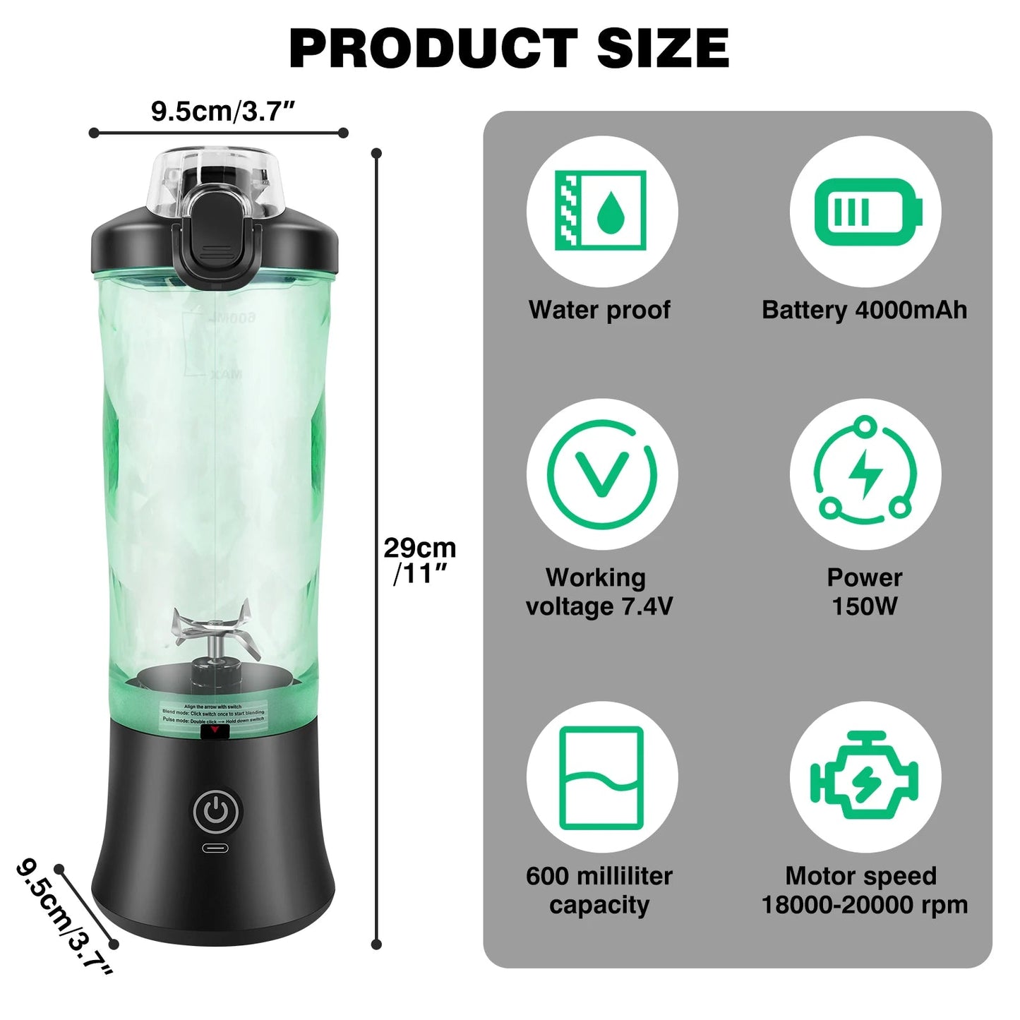 Mini mélangeur Portable de 600ml, petit mélangeur de Smoothie Rechargeable par USB, mélangeur de voyage de grande capacité, Smoothies portables, mélange de glace - Cuisine élégante