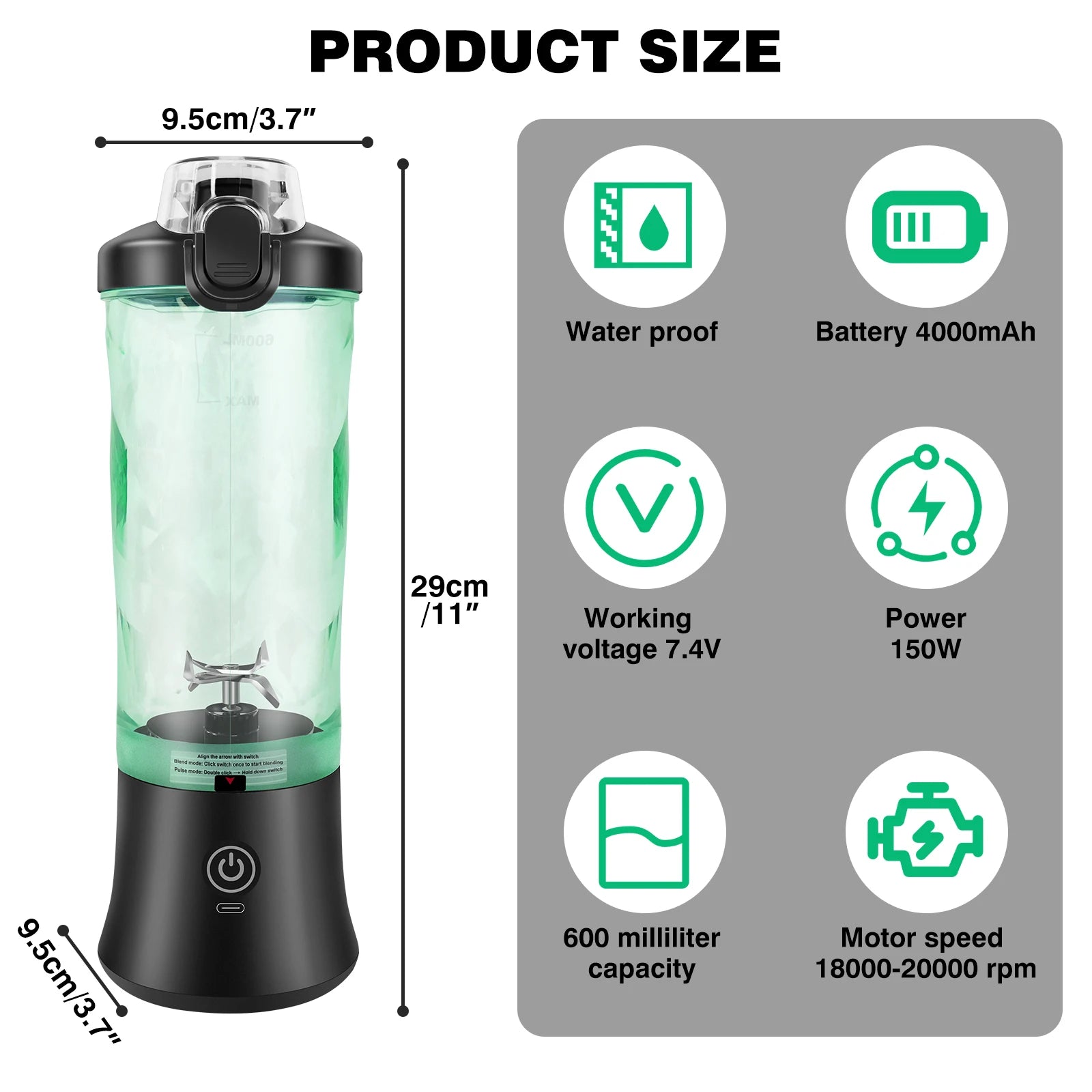 Mini mélangeur Portable de 600ml, petit mélangeur de Smoothie Rechargeable par USB, mélangeur de voyage de grande capacité, Smoothies portables, mélange de glace - Cuisine élégante