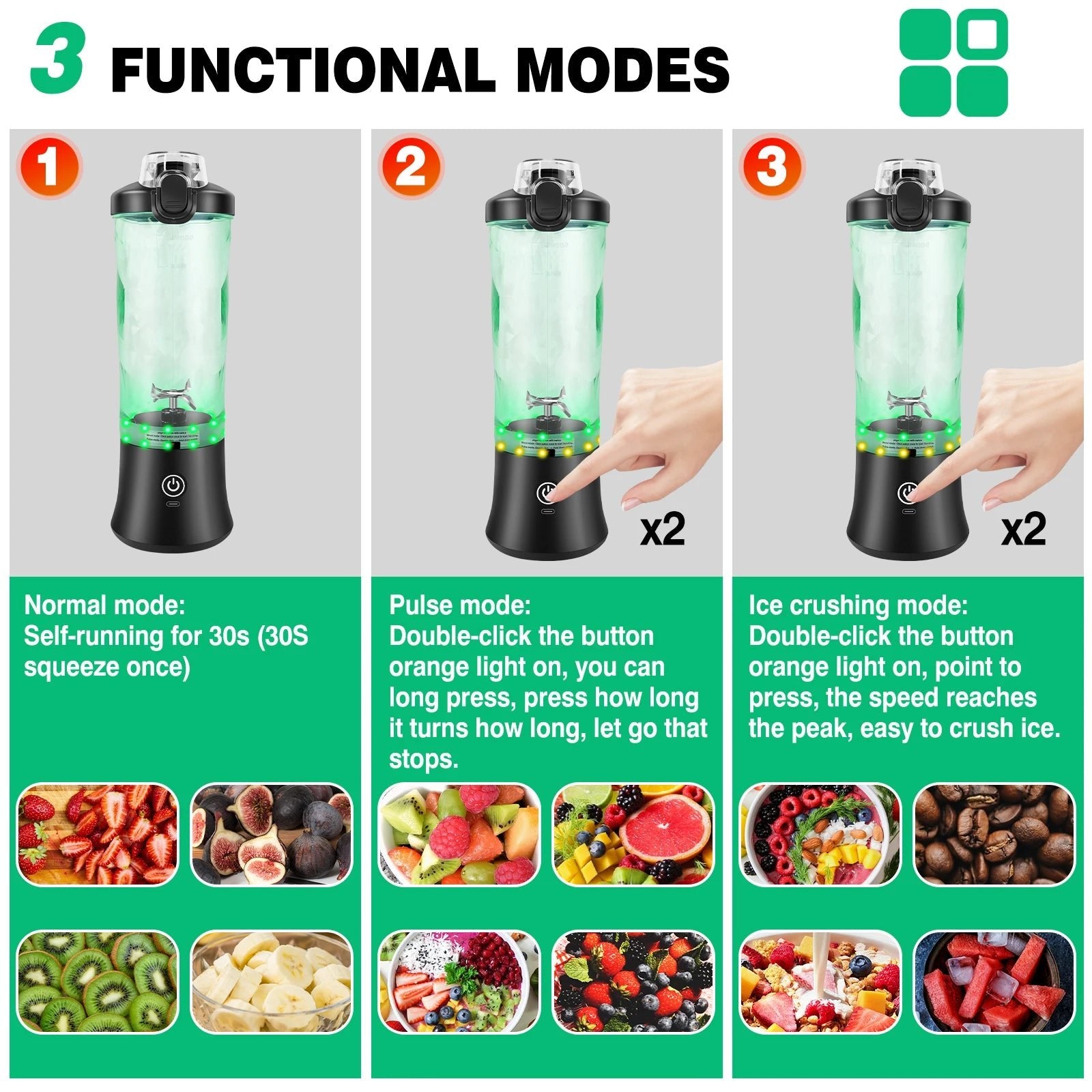 Mini mélangeur Portable de 600ml, petit mélangeur de Smoothie Rechargeable par USB, mélangeur de voyage de grande capacité, Smoothies portables, mélange de glace - Cuisine élégante
