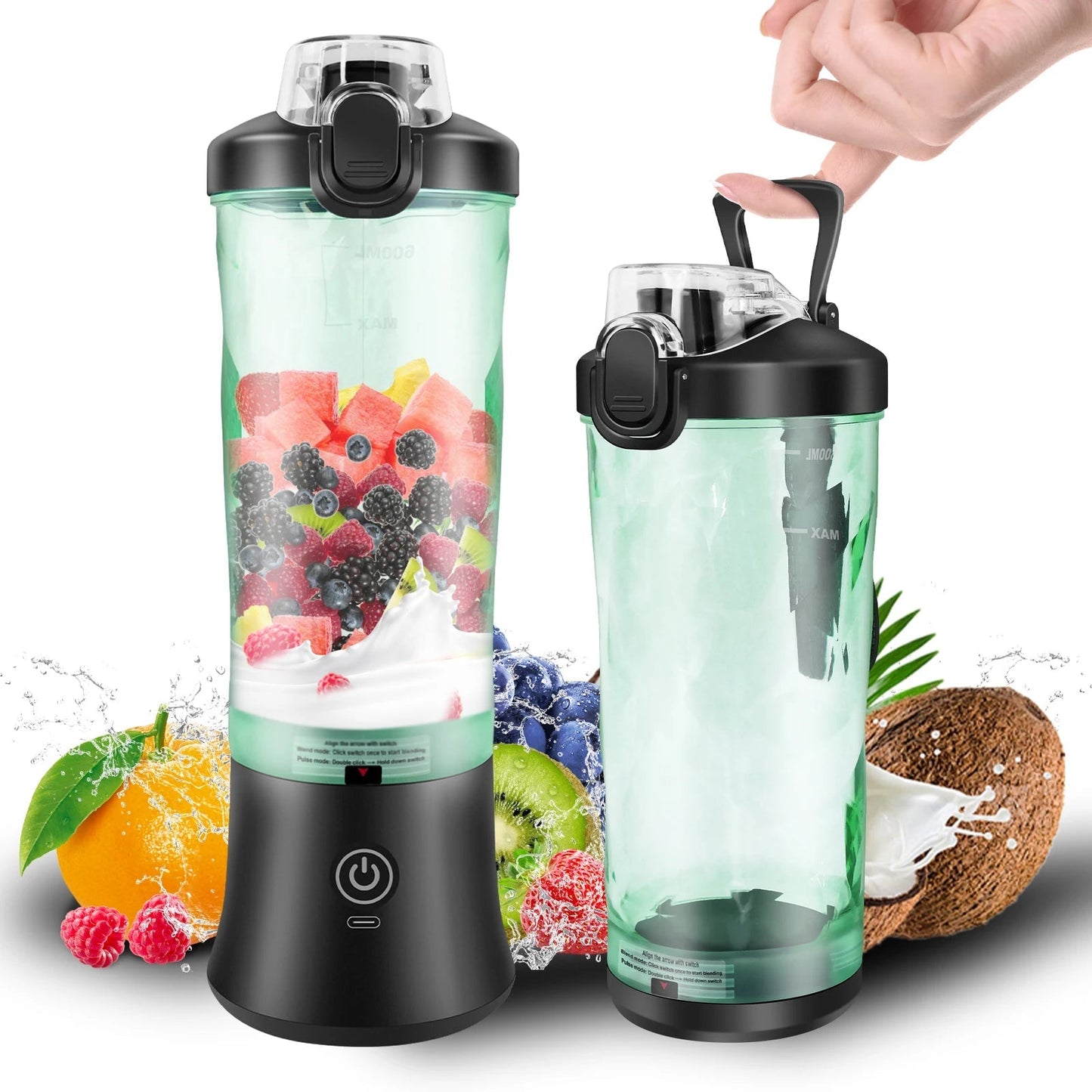 Mini mélangeur Portable de 600ml, petit mélangeur de Smoothie Rechargeable par USB, mélangeur de voyage de grande capacité, Smoothies portables, mélange de glace - Cuisine élégante