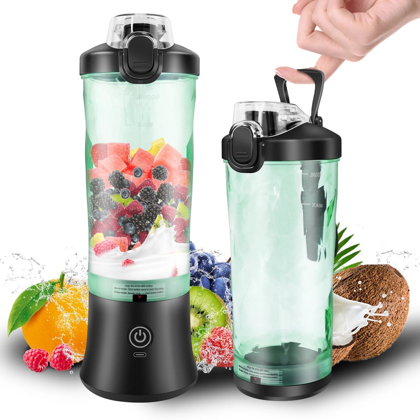 Mini mélangeur Portable de 600ml, petit mélangeur de Smoothie Rechargeable par USB, mélangeur de voyage de grande capacité, Smoothies portables, mélange de glace - Cuisine élégante