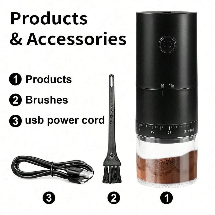 Moulin à café électrique portable USB, 38 vitesses, réglable, 1500 mAh, rechargeable, pour usage domestique - Cuisine élégante