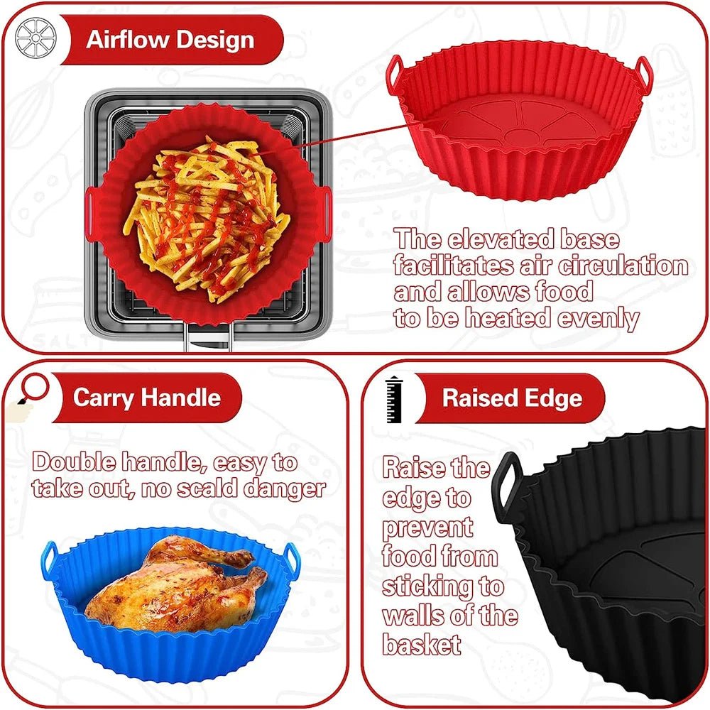 Panier rond en silicone pour friteuse à air, 20/24 cm, antiadhésif, réutilisable, pour four, micro - ondes, gâteau, accessoires de cuisine - Cuisine élégante