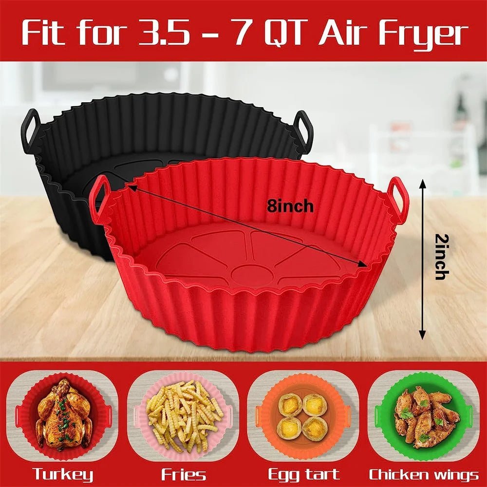 Panier rond en silicone pour friteuse à air, 20/24 cm, antiadhésif, réutilisable, pour four, micro - ondes, gâteau, accessoires de cuisine - Cuisine élégante