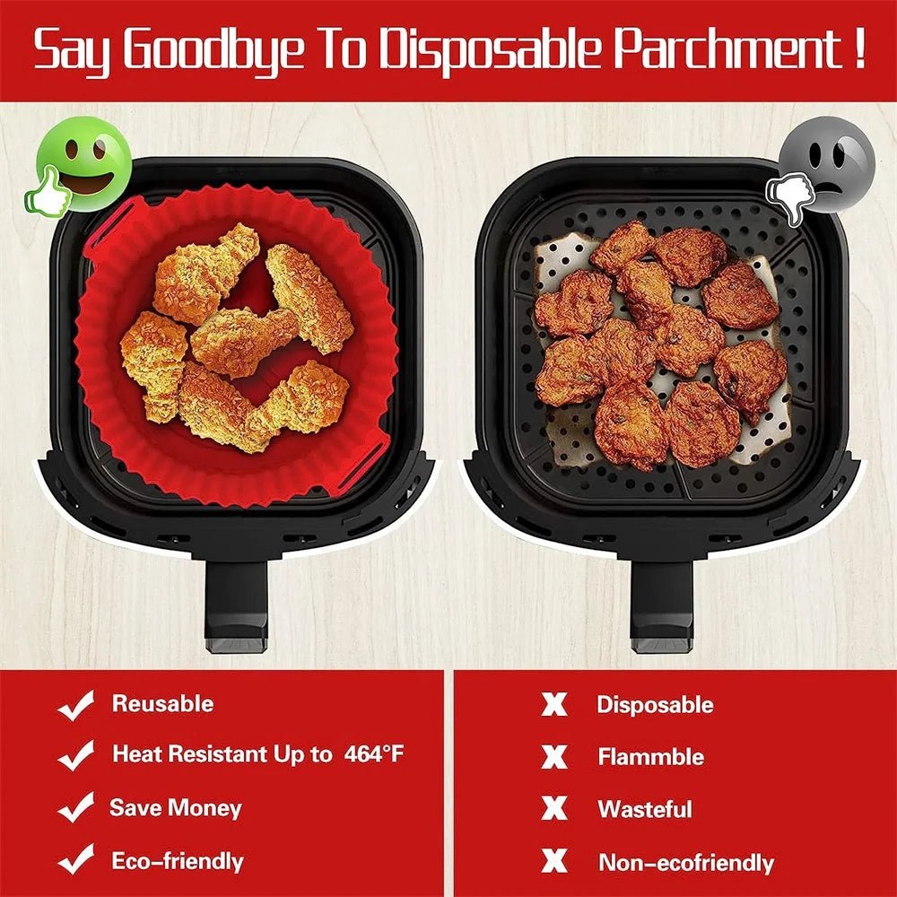 Panier rond en silicone pour friteuse à air, 20/24 cm, antiadhésif, réutilisable, pour four, micro - ondes, gâteau, accessoires de cuisine - Cuisine élégante
