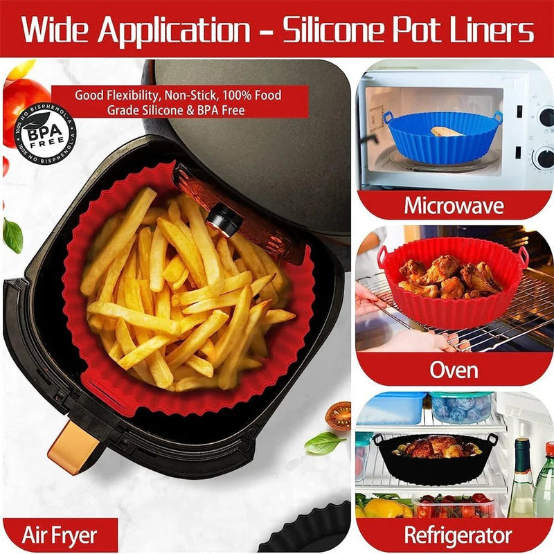 Panier rond en silicone pour friteuse à air, 20/24 cm, antiadhésif, réutilisable, pour four, micro - ondes, gâteau, accessoires de cuisine - Cuisine élégante
