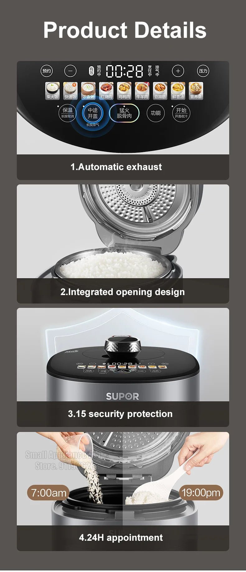 SUPOR - Autocuiseur électrique intelligent à double revêtement, cuiseur à riz multifonction, appareils de cuisine, 112kPa, IH, 220V - Cuisine élégante